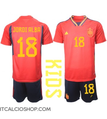 Spagna Jordi Alba #18 Prima Maglia Bambino Mondiali 2022 Manica Corta (+ Pantaloni corti)